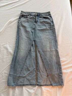 American Eagle Outfitters Light Blue Denim Maxi Skirt with Front Slit